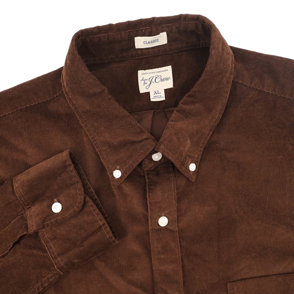 J. Crew Classic Corduroy Button Down Shirt Brown Long Sleeve Mens XL